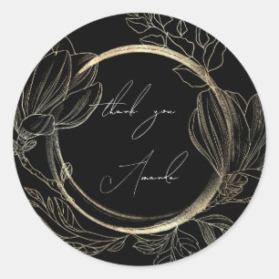 Adesivo Obrigado Nome Floral Preto Dourado Casamento Noiva