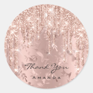 Adesivo Obrigado Nome Floral Rosa Glitter Round Sticker