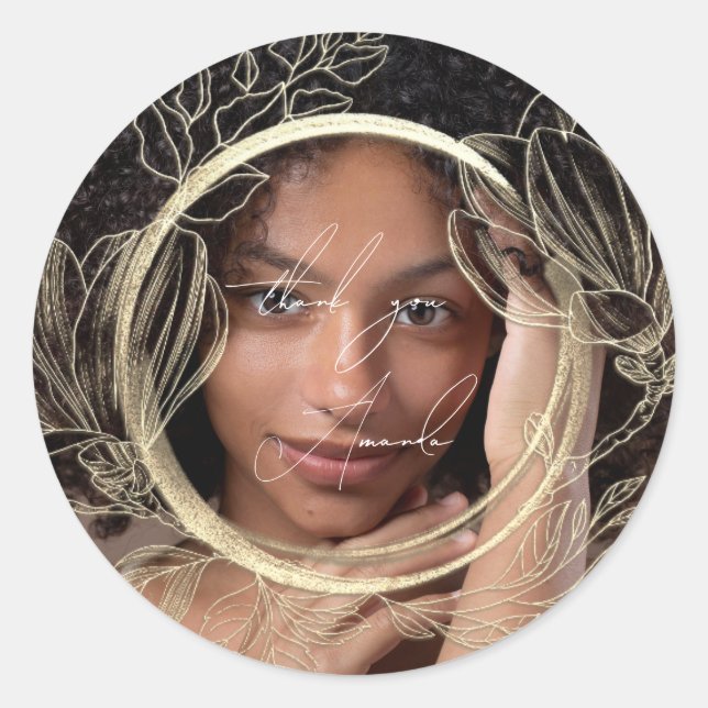 Adesivo Obrigado Nome Jardim Floral Magnolia Dourado Foto (Frente)