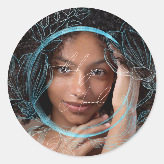 Adesivo Obrigado Nome Jardim Floral Magnolia Oceano Azul (Frente)