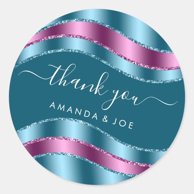 Adesivo Obrigado Nome Sweet 16 Festa de Noivado Rosa Azul  (Frente)