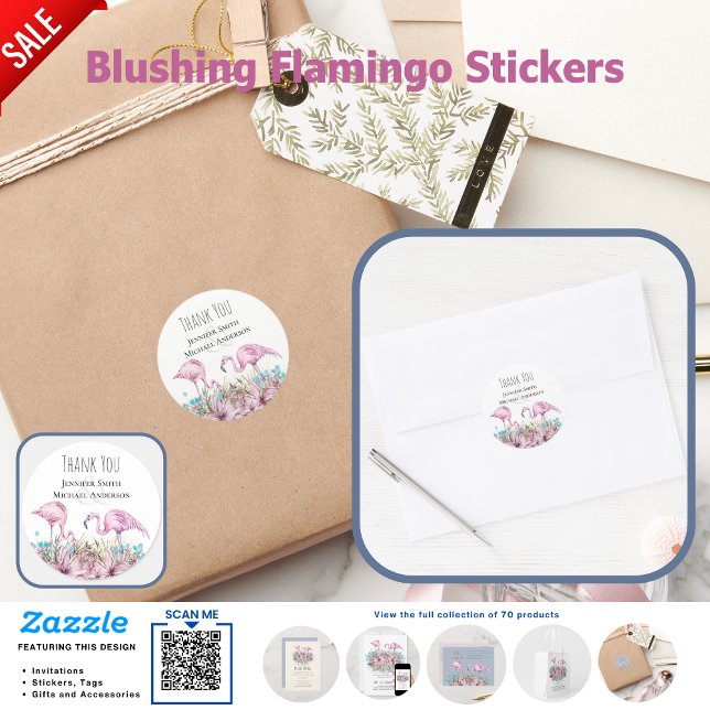 Adesivo OBRIGADO O Casamento Tropical de Praia Blushing Fl (Criador carregado)