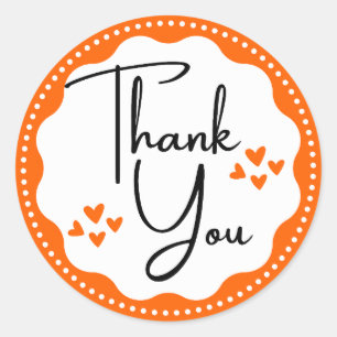 Adesivo Obrigado Orange Hearts Classic Round Sticker