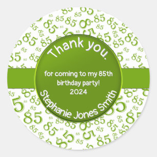 Adesivo Obrigado: Padrão Verde/Número Branco de 85 Anivers