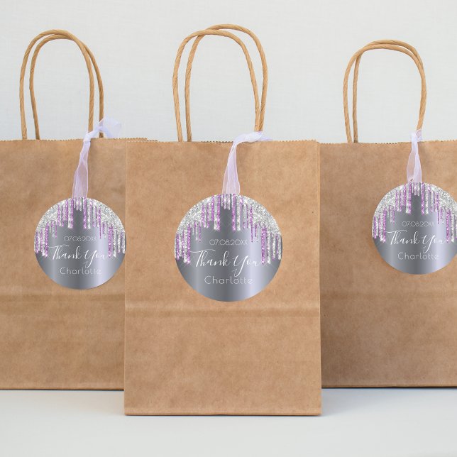 Adesivo Obrigado Parabéns prateado com brilho roxo (Criador carregado)