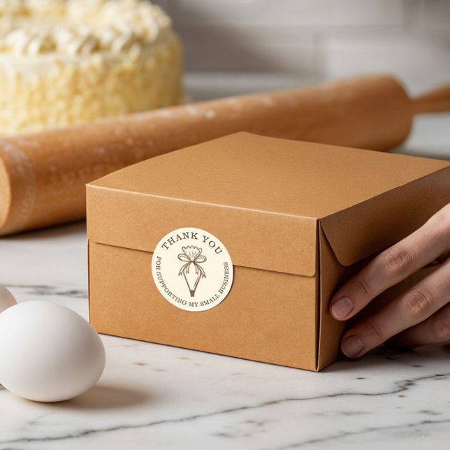 Adesivo Obrigado Pela Sua Bolsa De Produtos (Thank You For Your Business Bakery Pastry Bag Classic Round Sticker)