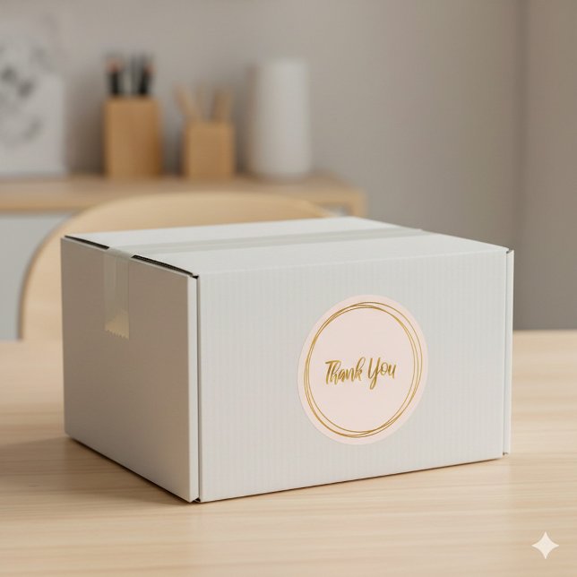 Adesivo Obrigado pela sua compra (Pink and gold thank you packaging sticker.)