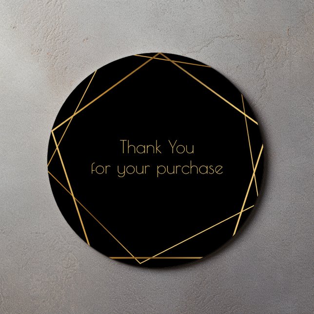 Adesivo Obrigado pela sua compra borda geométrica dourada (Thank you for your purchase gold geometric border classic round sticker)