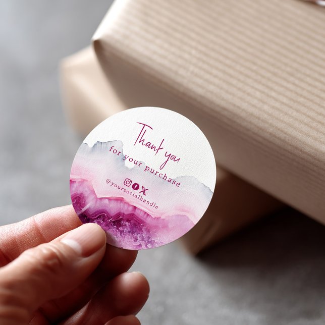 Adesivo Obrigado pela sua compra social rosa-fundo rosa (Pink agate thank you social media sticker)