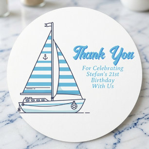 Adesivo Obrigado pelo Aniversário do Barco à Vela Azul Náu