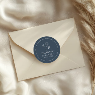 Adesivo Obrigado pelo Casamento com Floral Azul Monograma