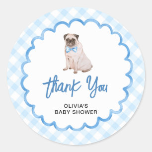 Adesivo Obrigado pelo Chá de Bebê com Xadrez Azul Cachorro
