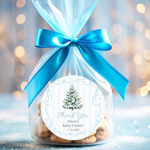 Adesivo Obrigado pelo Chá de Bebê de Inverno Azul do Natal