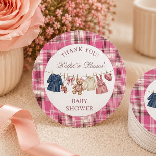 Adesivo Obrigado pelo Chá de Bebê de Luxo Rosa Urso Préppy