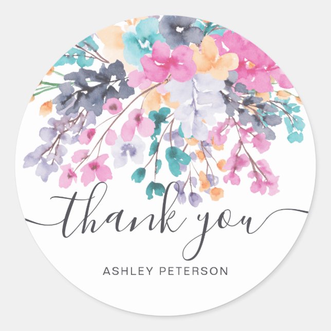 Adesivo Obrigado pelo guião seco de aquarela floral selvag (Frente)