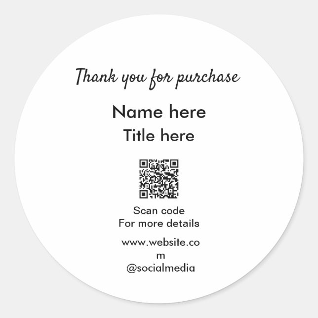 Adesivo Obrigado pelo nome de compra aqui digitalizar QR (Frente)