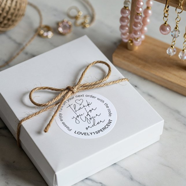 Adesivo Obrigado pelo seu Código de Promo de Script de Ten (Thank you for your Order Trendy Script Promo Code Classic Round Sticker)