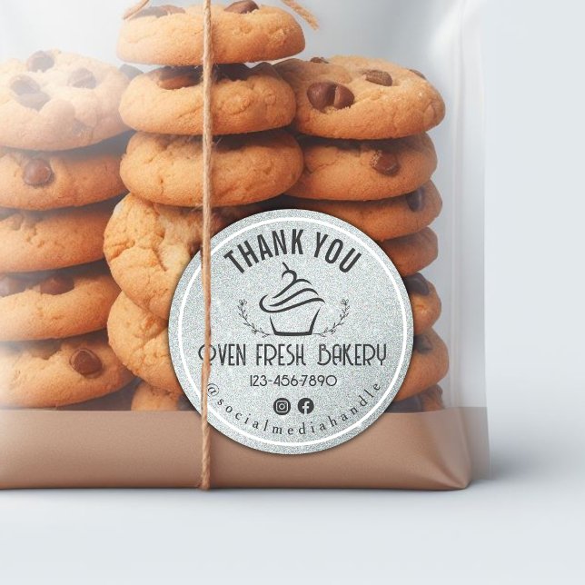 Adesivo Obrigado Pelo Seu Negócio Cupcake Padaria Prata (Criador carregado)