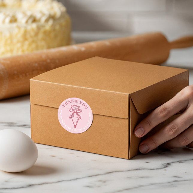 Adesivo Obrigado Pelo Seu Negócio Padaria Paery Bag Rosa (Thank You For Your Business Bakery Pastry Bag Pink Classic Round Sticker)