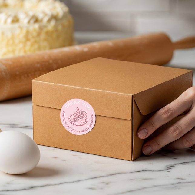 Adesivo Obrigado Pelo Seu Negócio Pink Bakery (Thank You For Your Business Pink Bakery Pastry Classic Round Sticker)