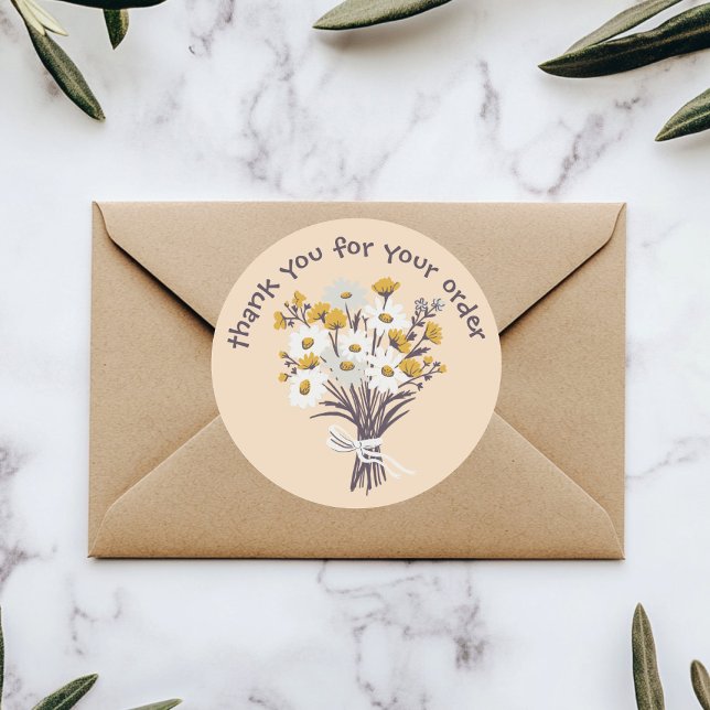 Adesivo "Obrigado pelo seu pedido" Buquê de margarida pers ("Thank you for your order" Daisy Bouquet Custom Classic Round Sticker
)