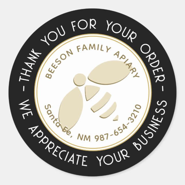 Adesivo Obrigado pelo seu pedido Nome Dourado da abelha (Frente)