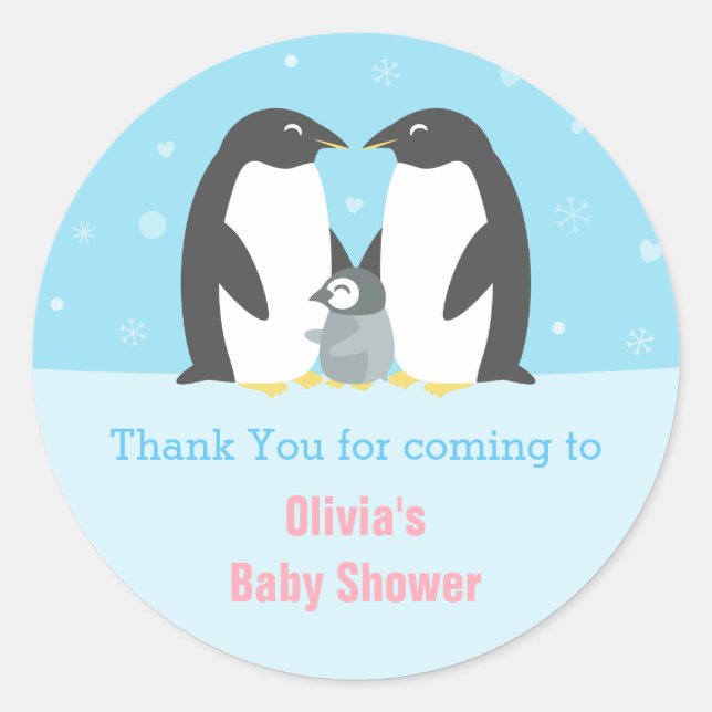 Adesivo Obrigado Penguin Family Chá de fraldas Sticker (Frente)