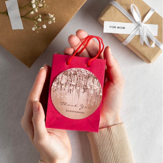 Adesivo Obrigado Pequenas empresas Unidades online Rosa Do (Thank You Small Business Online Drips Rose Gold Classic Round Sticker)