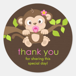Adesivo Obrigado pequeno bonito da menina do macaco você