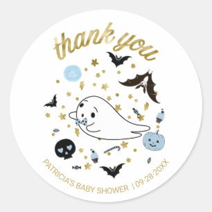 Adesivo Obrigado Pequeno Boo Halloween Menino Chá de Bebê