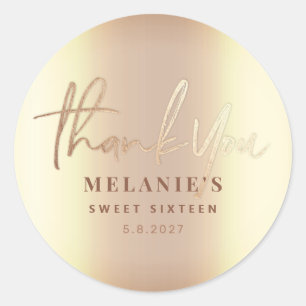 Adesivo Obrigado Personalizado 16º Noiva Elegante Dourado