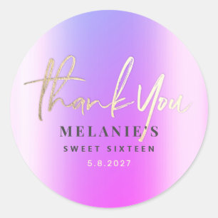 Adesivo Obrigado Personalizado 16º Púrpura Bridal Dourad