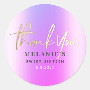 Adesivo Obrigado Personalizado 16º Púrpura Bridal Dourada