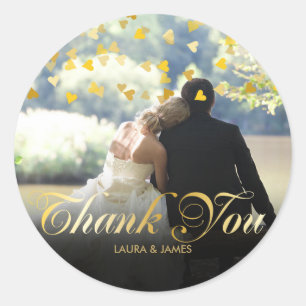 Adesivo Obrigado Personalizado com Foto em Confete Dourado