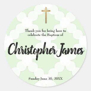 Adesivo obrigado personalizado de batismo verde do bebê