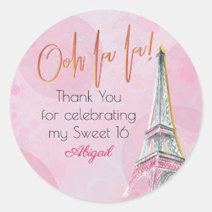 Adesivo Obrigado Pink Gold Paris Torre Eiffel Sweet 16