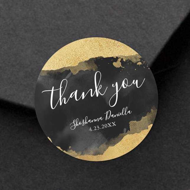 Adesivo Obrigado por Bar Mitzvah de Ouro Preto (Gold Black Mitzvah Thank You Classic Round Sticker )