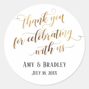 Adesivo Obrigado por celebrar conosco a Dourada caligrafia