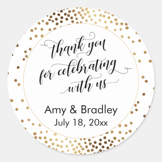 Adesivo Obrigado por celebrar conosco o Dourado Confetti (Frente)