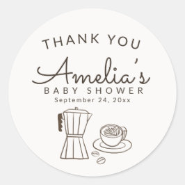 Adesivo Obrigado por Chá de Bebê com tema de café moderno