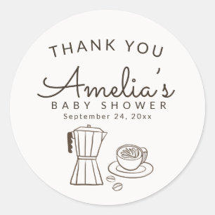 Adesivo Obrigado por Chá de Bebê com tema de café moderno