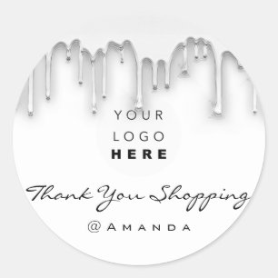 Adesivo Obrigado Por Comprar Nome Logotipo Prata Branca