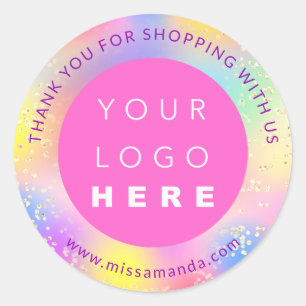 Adesivo Obrigado Por Comprar O Logotipo Rosa Holográfico