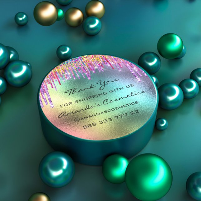 Adesivo Obrigado por Comprar o Rainbow Drives Holographic (Thank You Shopping Rainbow Drips Holographic Classic Round Sticker)