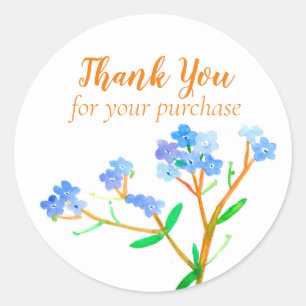 Adesivo Obrigado Por Sua Compra Esqueça-Me Não Flores.