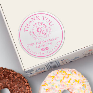 Adesivo Obrigado Por Sua Rosquinha Rosa De Panificação De