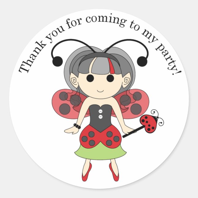 Adesivo Obrigado por vir a Ladybug Fairy Party Sticker (Frente)