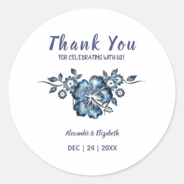 Adesivo Obrigado por vir casamento, Flor Azul (Frente)