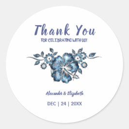 Adesivo Obrigado por vir casamento, Flor Azul