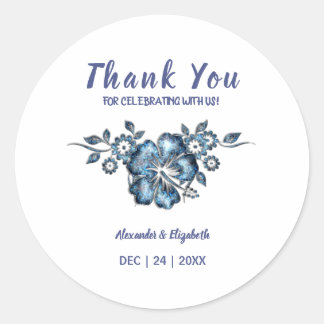 Adesivo Obrigado por vir casamento, Flor Azul